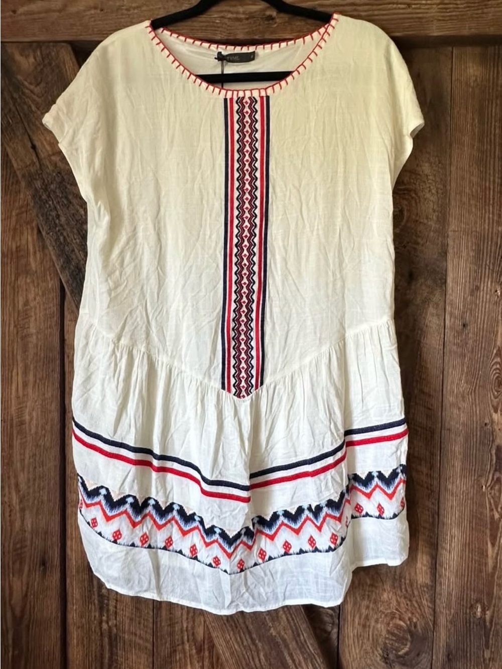THML Cream Boho Tunic with Red & Navy Embroidery